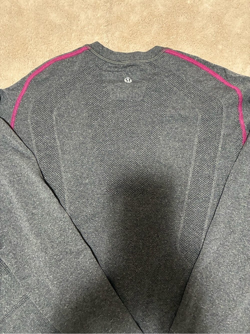 lululemon athletica Charcoal Long Sleeve Top with Pink Shoulder Trim
